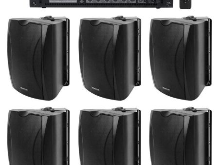 (6) 6.5  Black Commercial 70v Wall Speakers+Amp For Restaurant Office Cafe Bar Discount