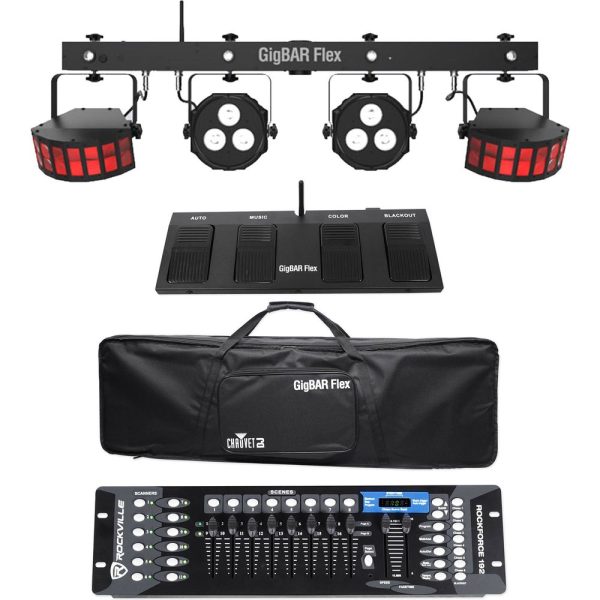 Chauvet DJ GigBAR Flex Lighting System w Derby+Par Lights+Footswitch+Controller Online Sale