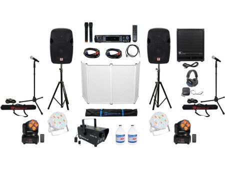 12  DJ Speakers+Sub+Amp+Headphones+Facade+ 4) Lights+Fogger+Mics+Stands+Cables Online Hot Sale