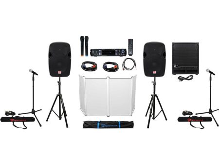 DJ Package w  12  Speakers+Subwoofer+Bluetooth Amp+Facade+Mics+Stands+Cables+Bag on Sale