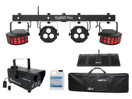 Chauvet DJ GigBAR Flex (2) Derby+(2) Par Can Lights+Footswitch+Fogger w  LED s Hot on Sale