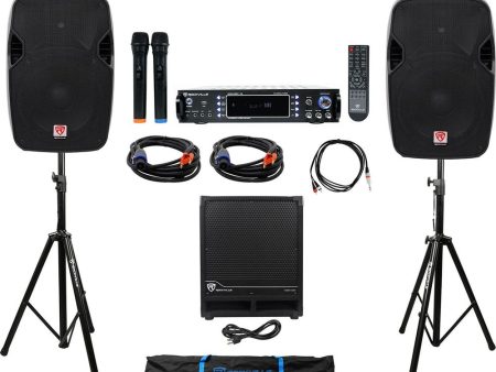 DJ Package: (2) 12  1200w Speakers+12  Subwoofer+Bluetooth Amp+Stands+Cables+Bag Discount