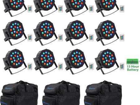 12) Rockville BATTERY PAR 50 Rechargeable LED DMX DJ Wash Up-Lights+Remotes+Bags Sale