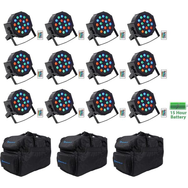 12) Rockville BATTERY PAR 50 Rechargeable LED DMX DJ Wash Up-Lights+Remotes+Bags Sale