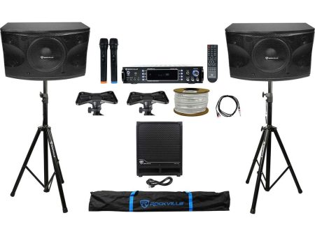 DJ Package w  (2) 12  1600w Speakers+Sub+Bluetooth Amplifier+Stands+Cables+Bag For Sale