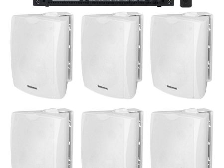 (6) 5.25  White Commercial 70v Wall Speakers+Amp For Restaurant Office Cafe Bar Discount