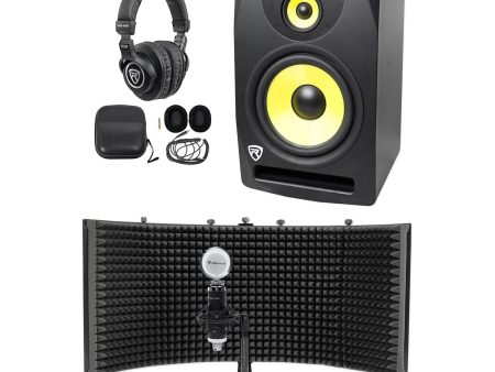 Rockville DPM10B 10  400w Powered Studio Monitor Speaker+Headphones+Mic+Shield For Sale