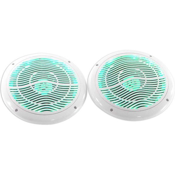 Rockville RMC65LW 6.5  600w 2-Way White Marine Speakers w Multi Color LED+Remote For Discount