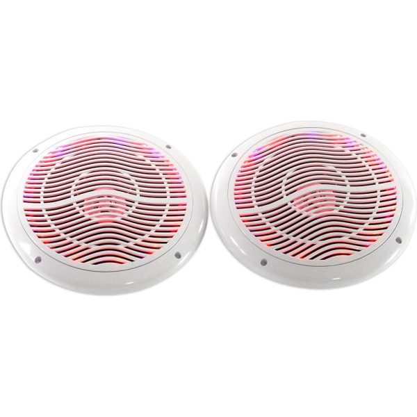 Rockville RMC65LW 6.5  600w 2-Way White Marine Speakers w Multi Color LED+Remote For Discount