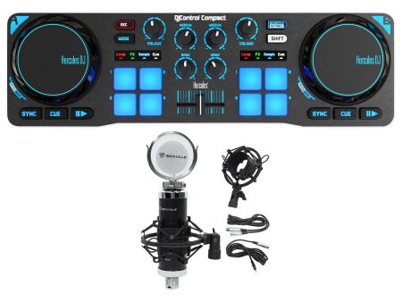 Hercules DJControl Compact USB 2-Deck DJ Controller Mixer+Recording Microphone Sale