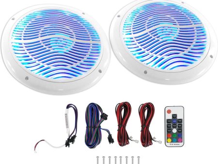 Rockville RMC65LW 6.5  600w 2-Way White Marine Speakers w Multi Color LED+Remote For Discount