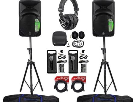 (2) New Mackie SRM450-V3 12  Powered Speakers+Hydraulic Stands+Headphones+Mics Online now