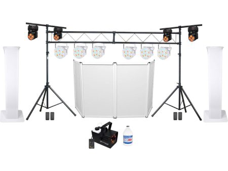 (2) DJ Totem Stands+Facade+(6) Pars+(4) Moving Heads+LED Fogger+Truss Bar System Online