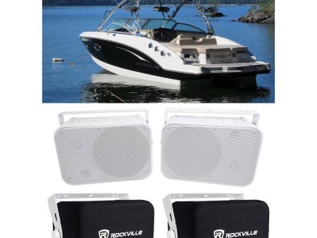 2 Rockville HP65S-8 6.5  Marine Box Speakers w  Swivel Brackets+Covers For Boats Hot on Sale