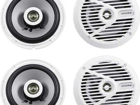 (4) Alpine SPS-M601W 6.5  440 Watt 2-Way Marine Boat Coaxial Speakers - White Discount