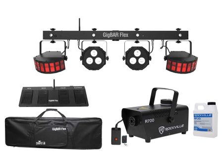 Chauvet DJ GigBAR Flex (2) Derby+(2) Par Can Lights+Footswitch+Fogger+Gal. Fluid For Cheap